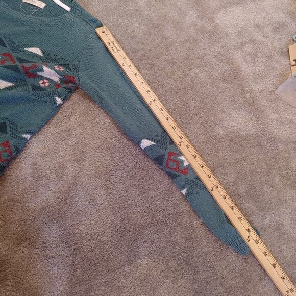 Hollister Size Small S Geometric Triangle Abstract Green Sweater Winter - Picture 3 of 9